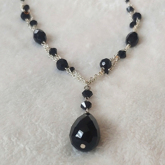 White House Black Market Jewelry - White House Black Market Silver Tone Black Beaded Necklace